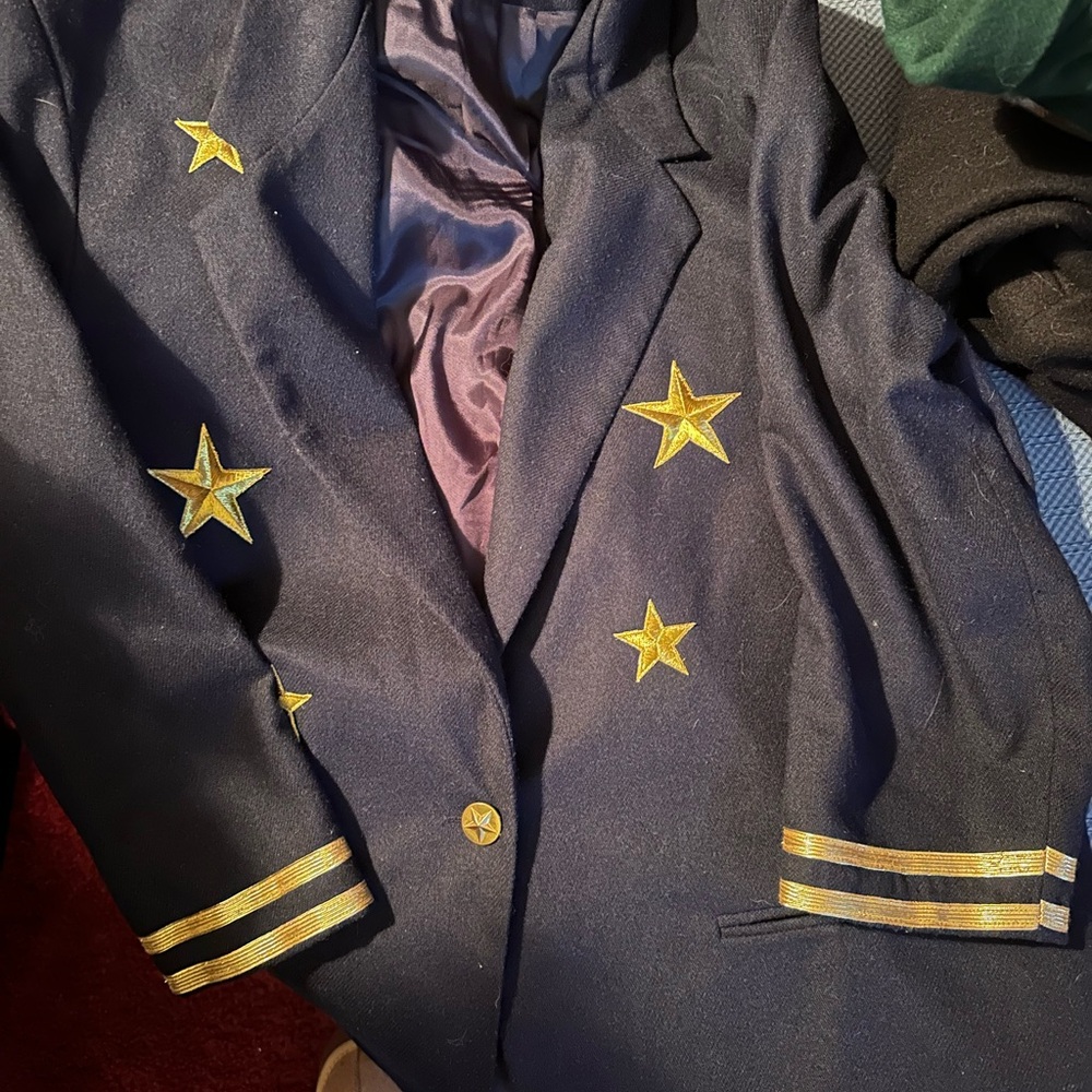 Navy Blue Blazer with Gold Star Accents